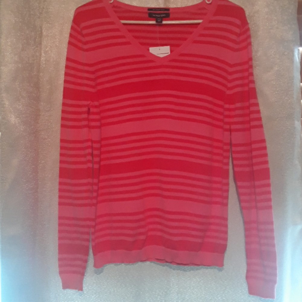 Lands' End pink striped sweater size M NEW w tags